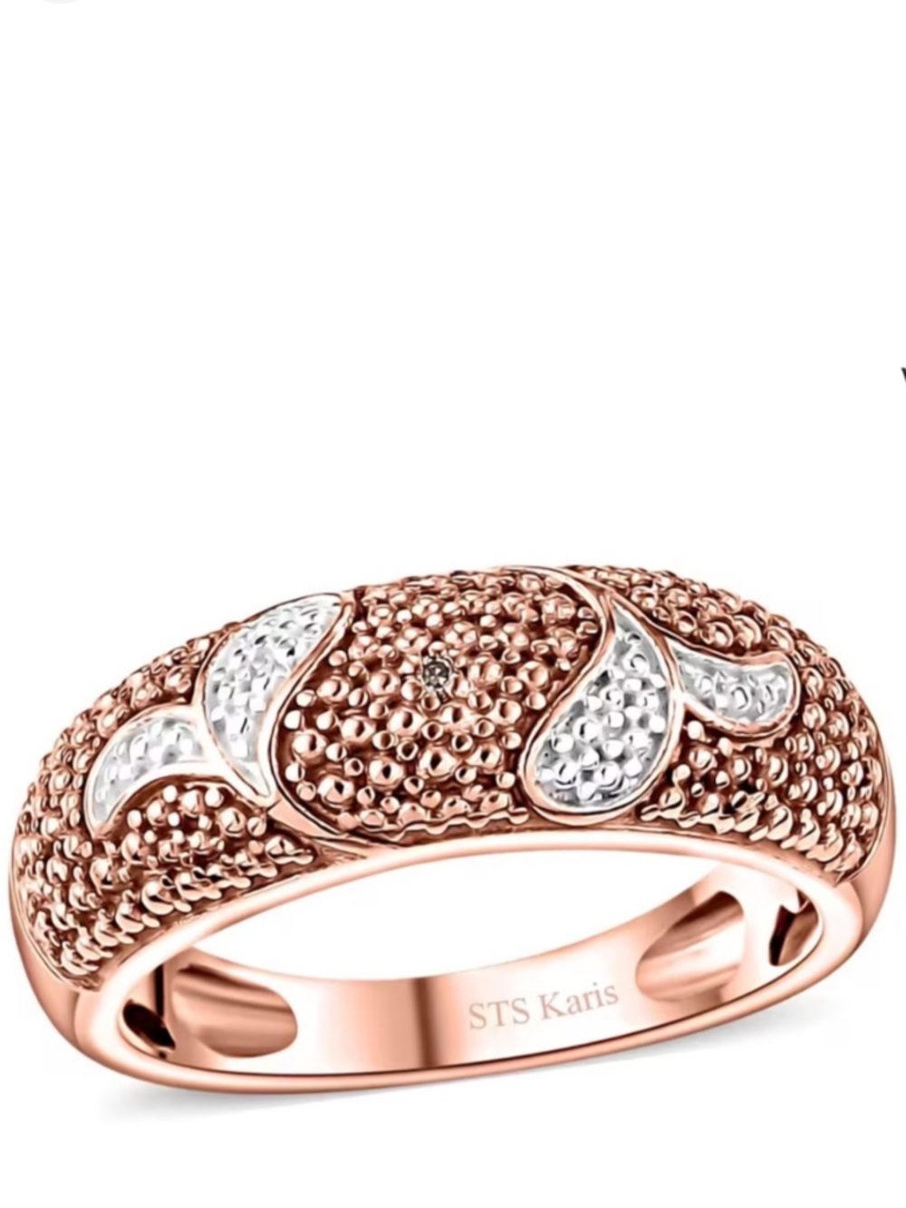 Natural Champagne Diamond Accent Band Ring in 18K Rose Gold Plated